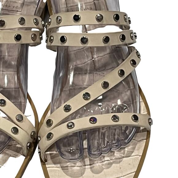 DOLCE VITA  Sandal Studded Strappy Slide Cream Flats Edgy Comfortable Womens 9.5 - Picture 3 of 9